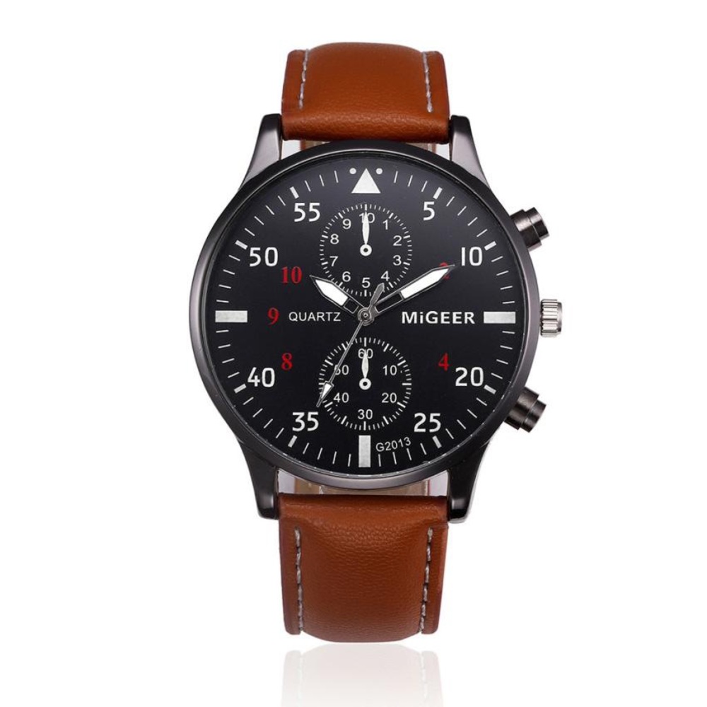 MiGEER Retro Unique Quartz Men Watch Leather
